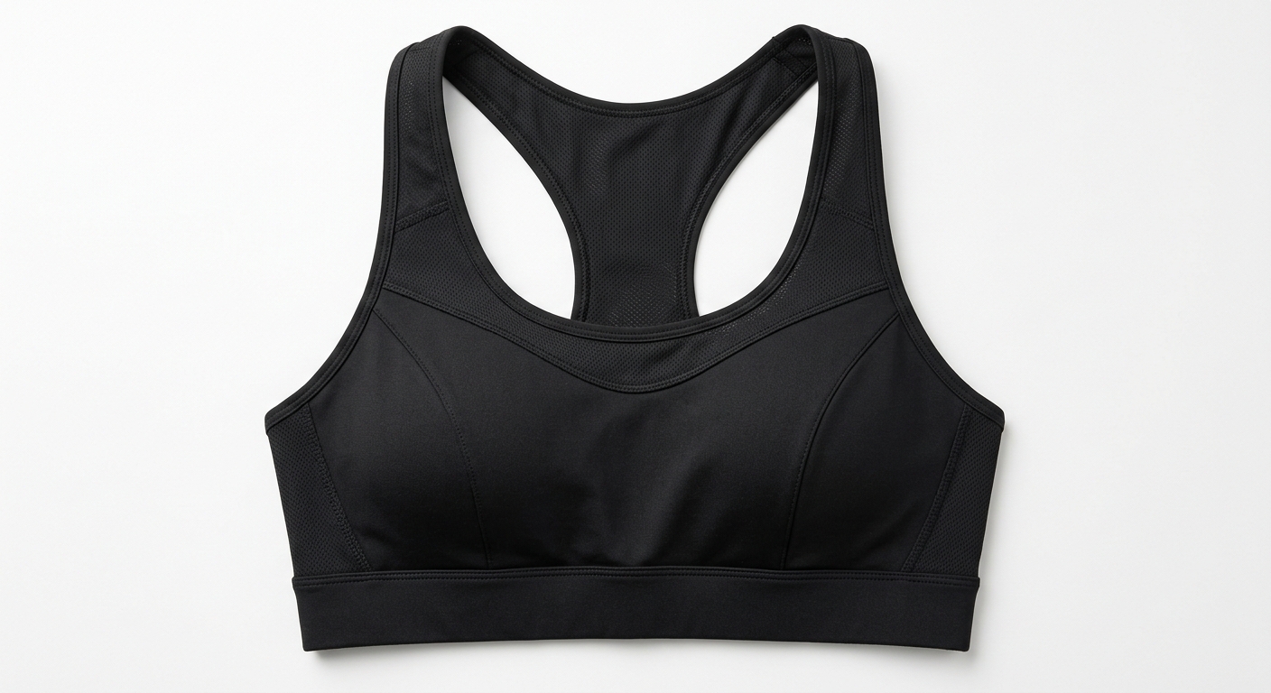 Moisture-Wicking Sports Bra – Medium Support, S-XL, Black
